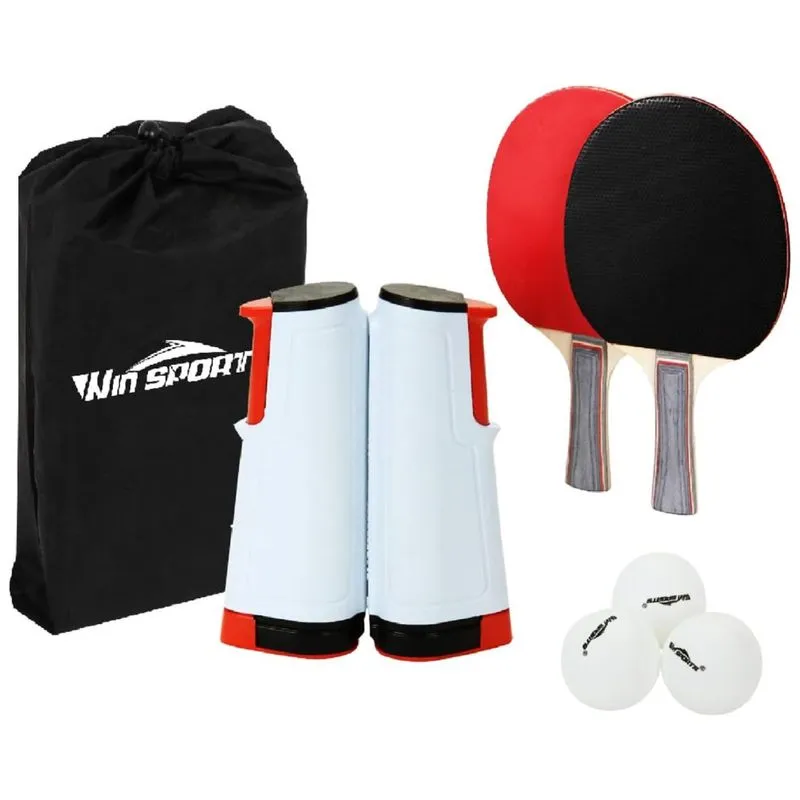 Kit De Ping Pong Com Mesa Portatil, 2 Raquetes, 3 Bolas E Estojo Compacto, Win Sports, Preto