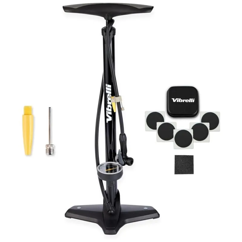 Bomba De Piso Ergonomica Para Bicicleta Com Medidor E Valvula Inteligente 160 Psi, Vibrelli, Preto