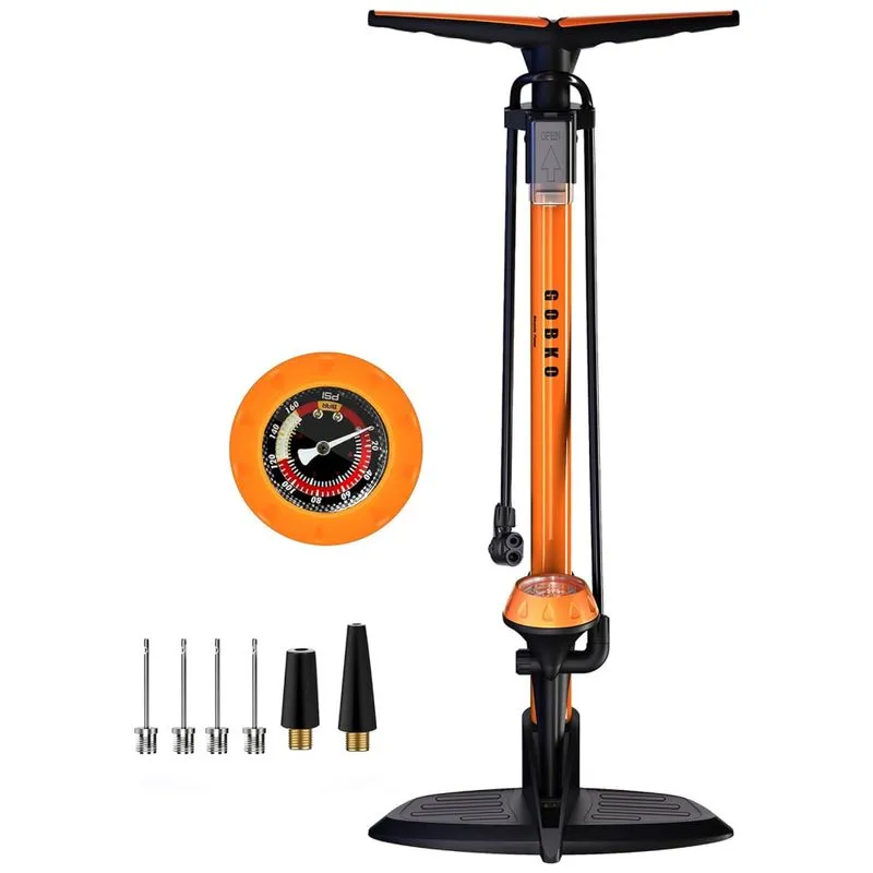 Bomba De Piso Ergonomica Para Bicicleta Com Medidor E Valvula Inteligente 170 Psi, Gobko, Laranja
