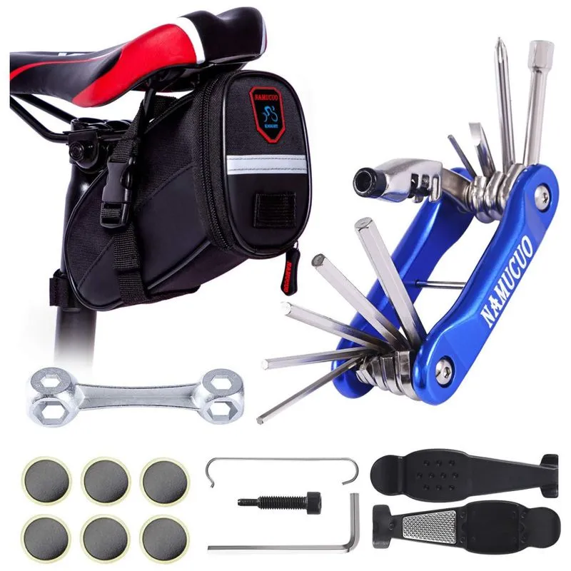 Kit De Reparo Emergencial De Bicicleta E Bolsa De Transporte, 10 Funcoes, Ybeki, Azul