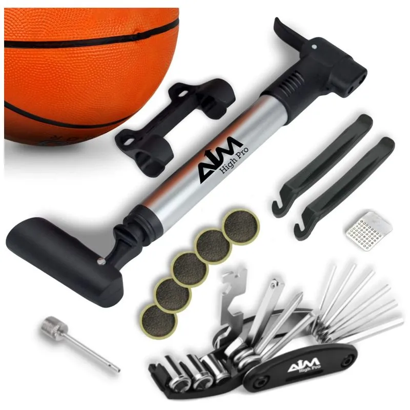 Bomba De Piso Ergonomica Para Bicicleta Com Medidor E Valvula Inteligente 120 Psi E Com Kit Reparo, Pata, Aim High Pro., Prateado