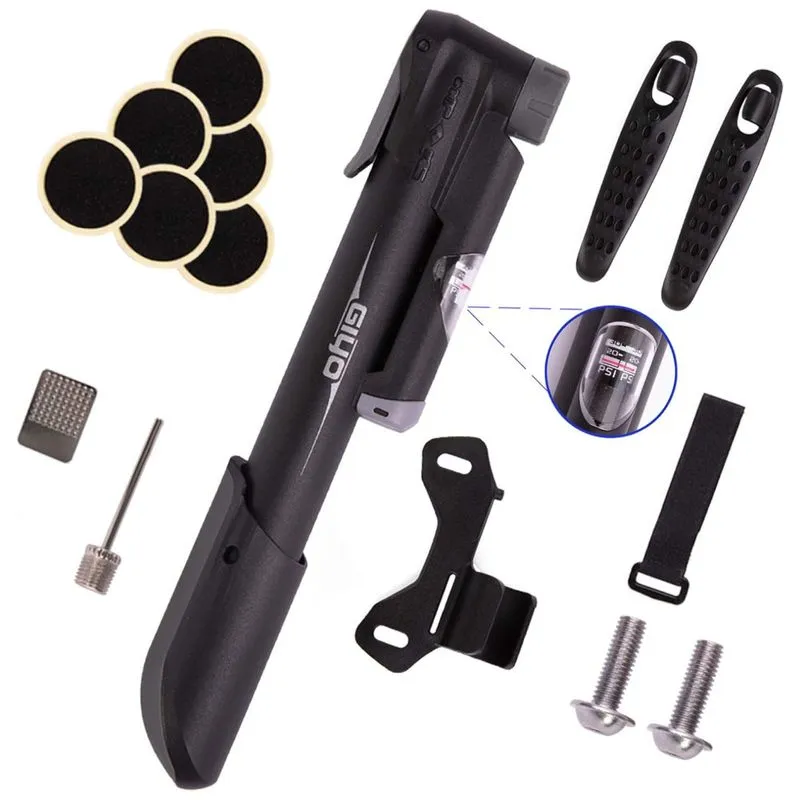 Bomba De Piso Ergonomica Para Bicicleta Com Medidor E Valvula Inteligente 120 Psi, Giyo, Preto
