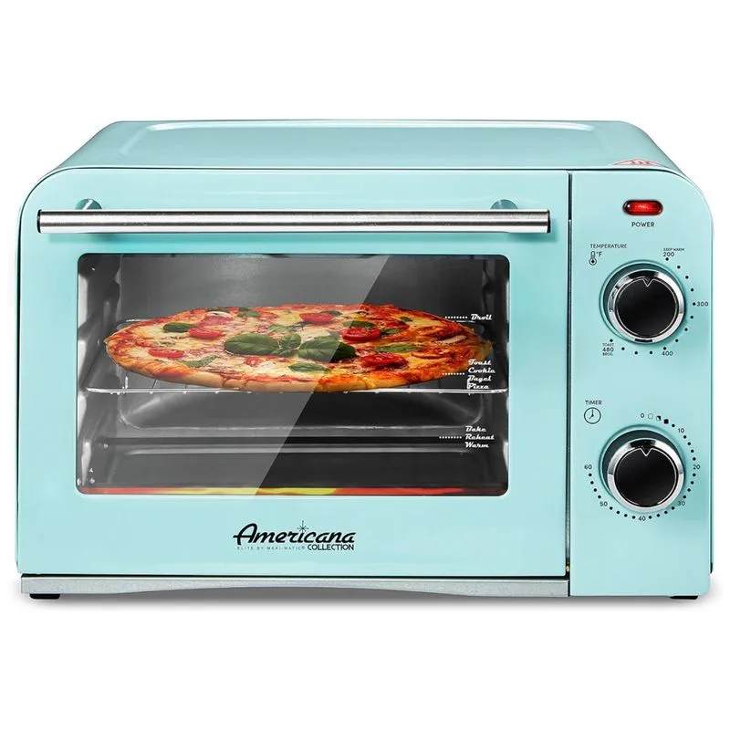 Forno Eletrico De Bancada Retro Com 5 Niveis De Temperatura E Temporizador, 1300w, 110v, Elite Gourmet Eto1200bl, Azul