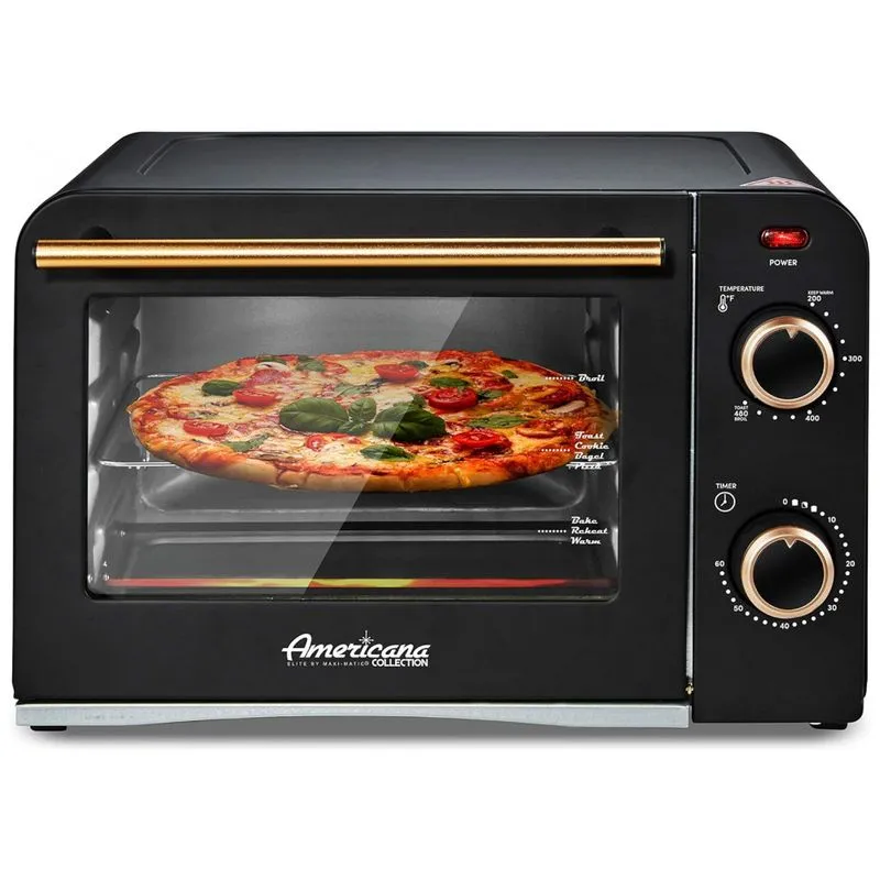 Forno Eletrico De Bancada Retro Com 4 Niveis De Temperatura E Temporizador, 1300w, 110v, Elite Gourmet Eto1200b, Preto