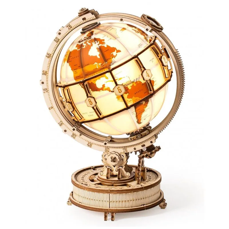 Quebra Cabecas 3d Globo Real Com Luz Led Para Criancas E Adultos, 180 Pecas, Robotime, Marrom