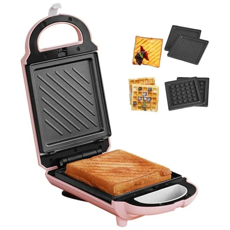 Sanduicheira Eletrica Antiaderente 2 Fatias, Aco Inox, 640w, 110v, Raxinbang, Rosa