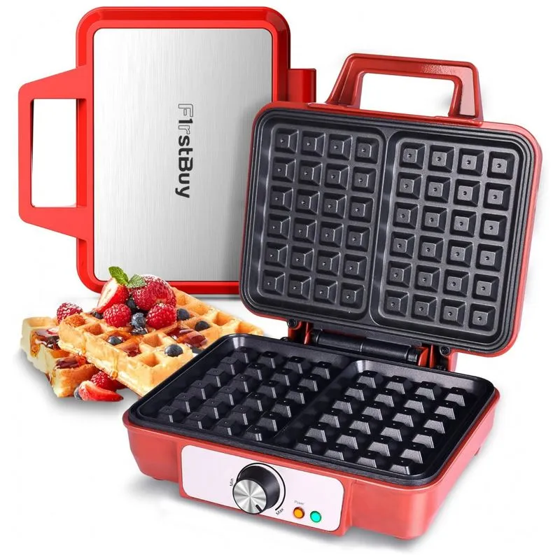 Firstbuy Maquina De Waflle Antiaderente 4 Fatias Com Controle De Temperatura, 1080w, 110v, F1rstbuy Bla1109, Vermelho