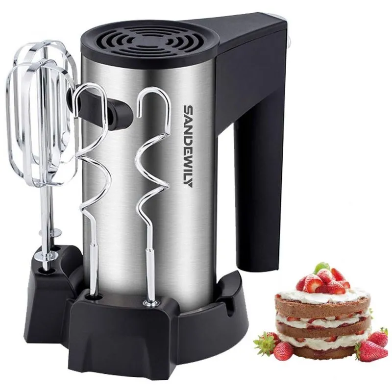 Sandewil Y Batedeira De Mao Com 5 Velocidades E Acessorios De Aco Inox, 150w, 110v, Sandewily Cx 6629, Preto