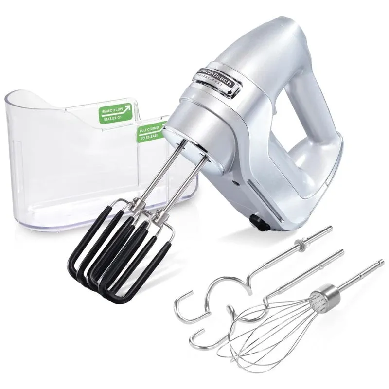 Batedeira De Mao Com 7 Velocidades E Acessorios De Aco Inox, 150w, 110v, Hamilton Beach Professional 62657, Prateado