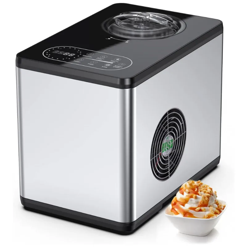 Maquina De Sorvete Automatica 1,5l De Capacidade Com Painel De Controle Digital, 110v, Fooing Ice Cream Maker, Prateado