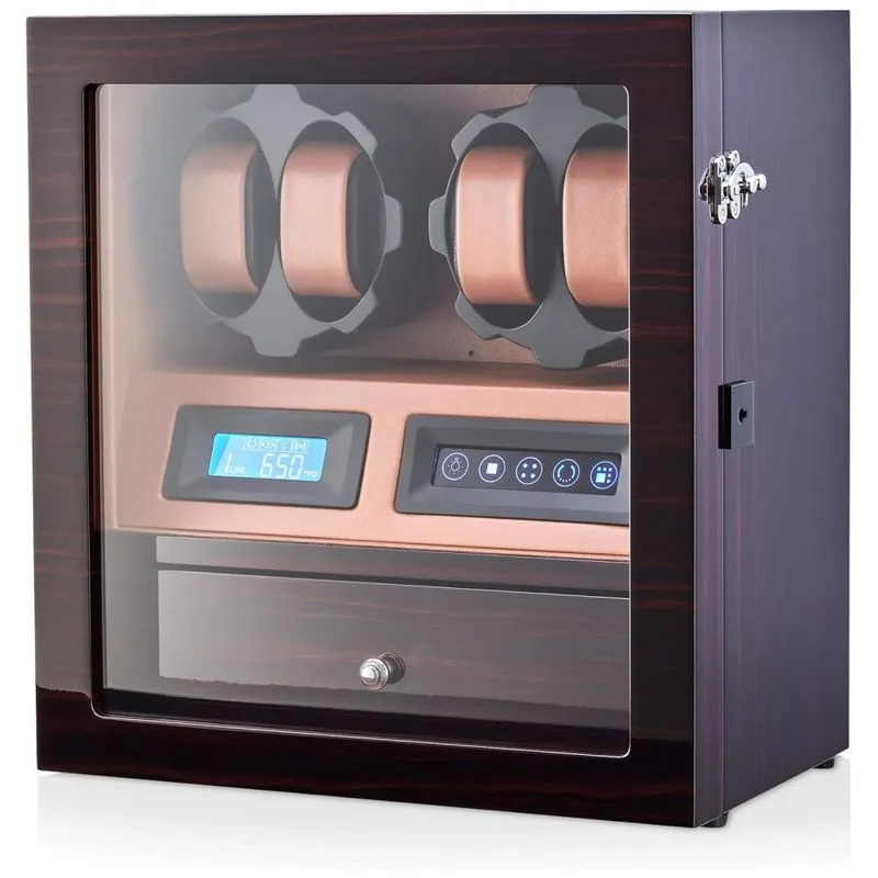 Caixa, Estojo Rotativo Automatico Para Relogios Com Luz E Painel De Controle, 4 Lugares, Leader Watch Winders X205, Marrom