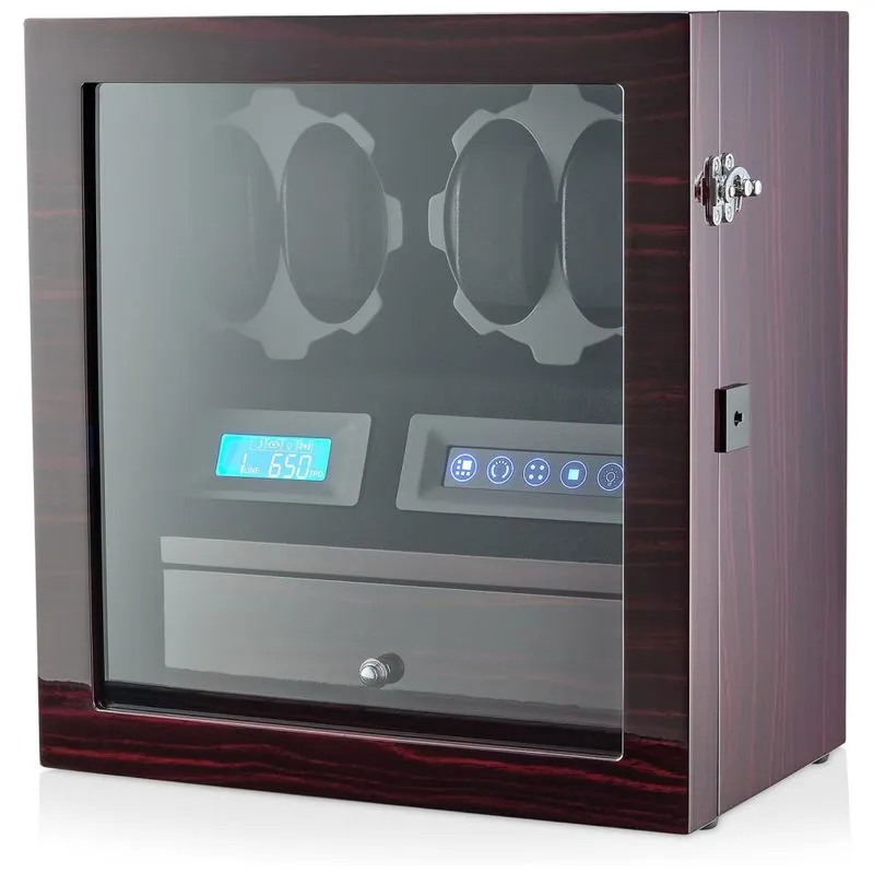 Caixa, Estojo Rotativo Automatico Para Relogios Com Luz E Painel De Controle, 4 Lugares, Leader Watch Winders X205, Preto
