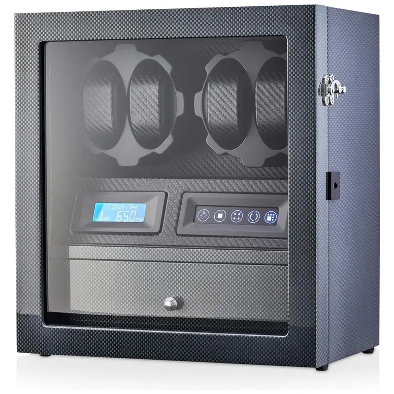 Watch Winders Caixa, Estojo Rotativo Automatico Para Relogios Com Luz E Painel De Controle, 4 Lugares, Preto