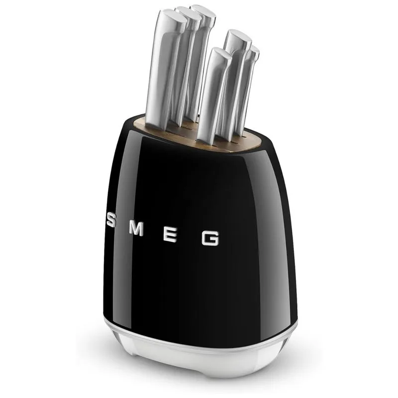 Conjunto De Facas Com Bloco De Bancada 7 Pecas, Smeg, Preto