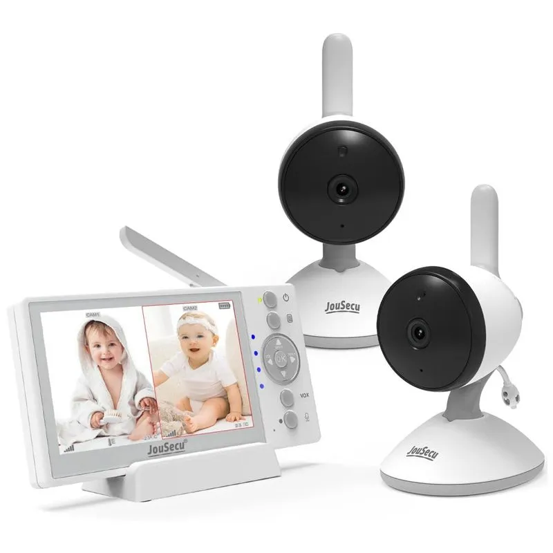 Baba Eletronica Monitor Com 2 Camera De 10cm Hd Com Sensor De Choro E Temperatura, Alcance De 304m, Jousecu B049 2t, Branco