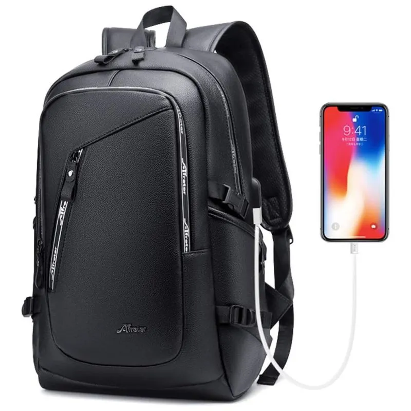 Mochila Unissex De Couro Sintetico Para Laptop, Dyj, Preto