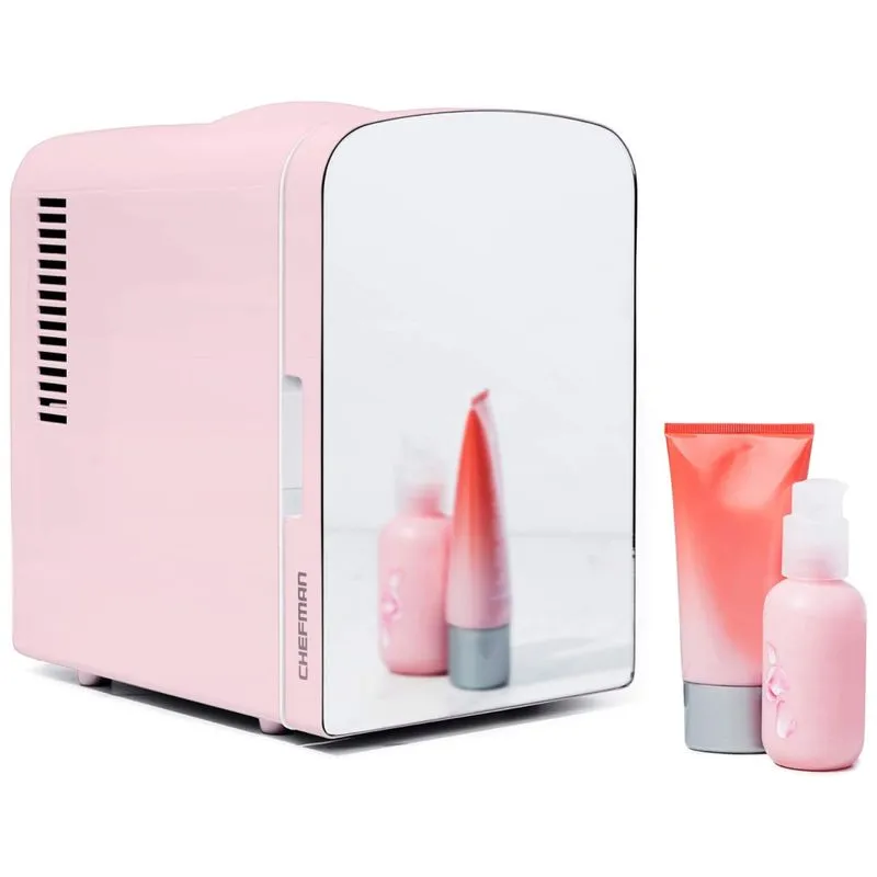 Mini Geladeira Para Skincare 4 Litros Com Espelho, 12v, 110v, Chefman Portable Mirrored Personal Fridge,, Rosa