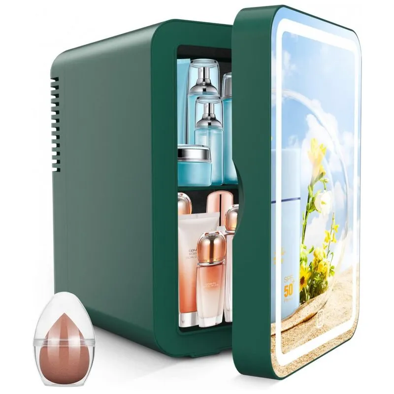 Mini Geladeira Para Skincare 6 Litros Com Espelho, 12v, 110v, Cooseon, Verde