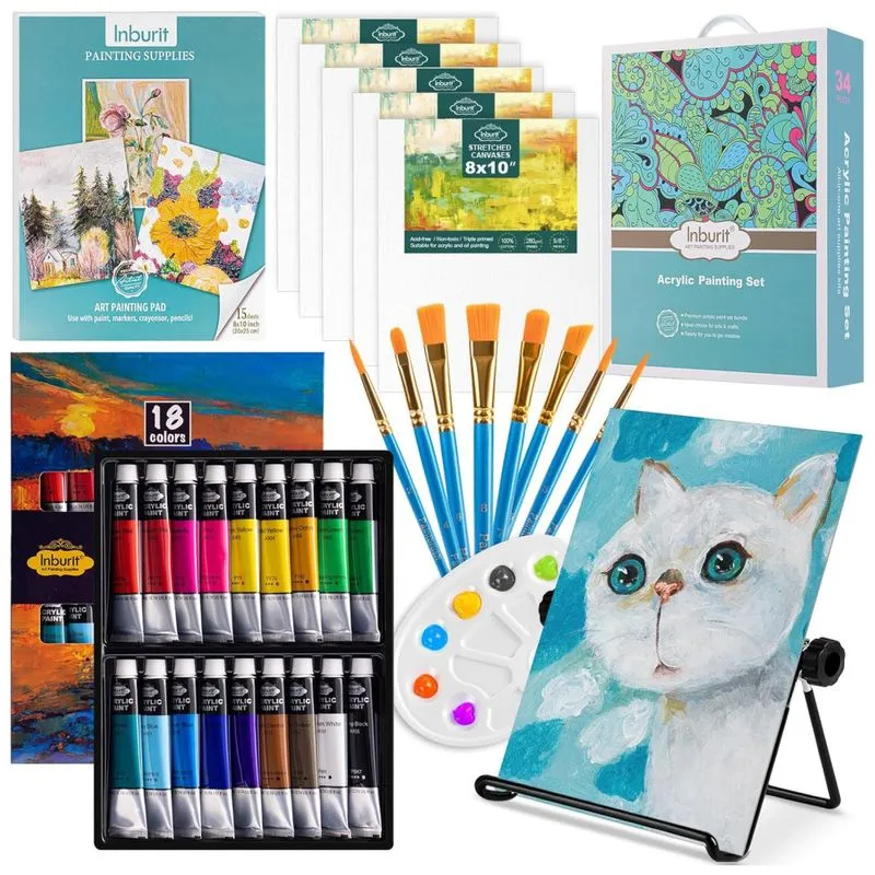Inburit Ib 28art Kit De Pintura Conjunto Artístico Com 28 Peças, Inclui 12 Tintas