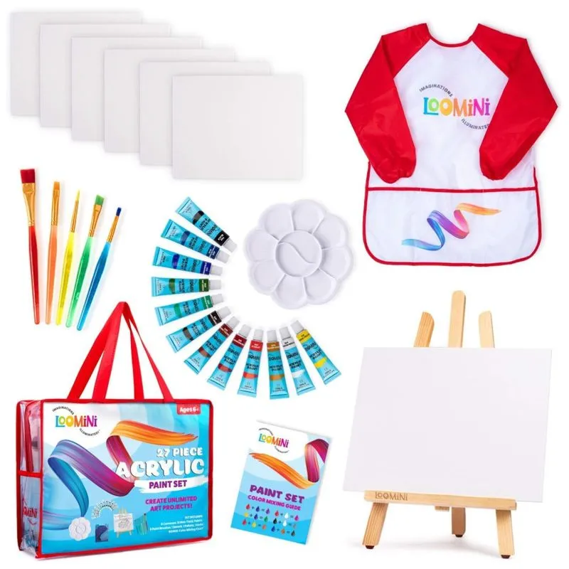 Kit De Pintura Conjunto Artistico Com 27 Pecas, Inclui 12 Tintas, Loomini, Marrom