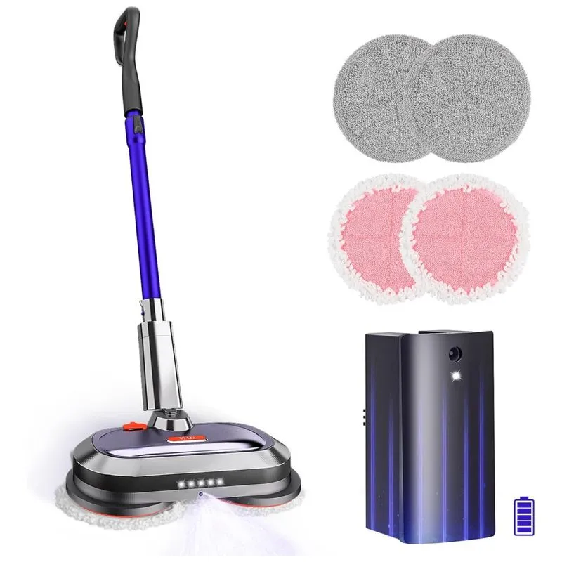Esfregao Mop Eletrico Sem Fio A Bateria Tanque De 300 Ml Com Farol Led, Roxo, 110v, Vmai P700, Violeta