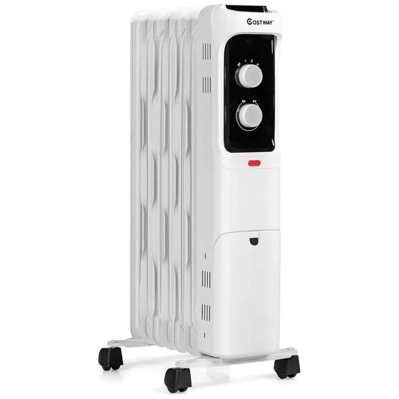 Aquecedor Eletrico A Oleo Com Termostato Ajustavel E 3 Niveis, 1500w, 110v, Costway 24919us Wh Cype, Branco