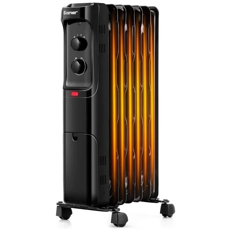 Aquecedor Elétrico A Óleo Com Termostato Ajustável E 3 Níveis, 1500w, 110v, Costway 24919us Wh Cype, Preto