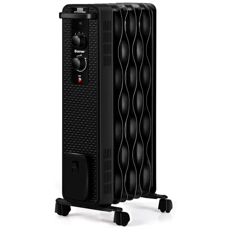 Aquecedor Eletrico A Oleo Com Termostato Ajustavel E 3 Niveis, 900 1500w, 110v, Costway 24918us Bk Cype, Preto