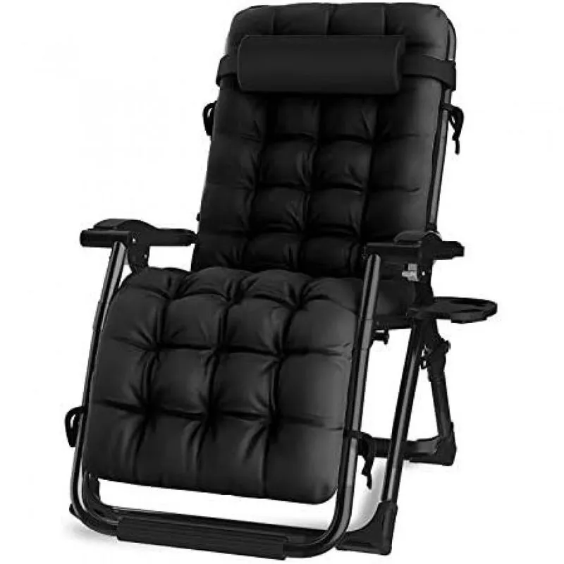Oversized Cadeira Reclinável Ajustável Gravidade Zero Com Apoio De Cabeça E Porta Copos, Preta