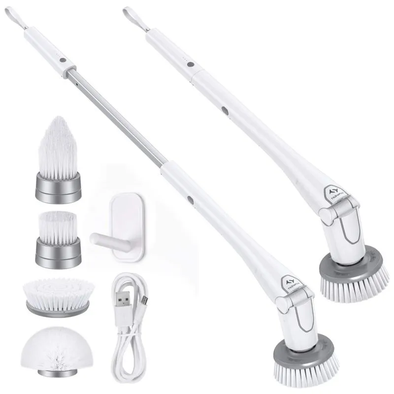 Vassoura Eletrica Rotativa 360 Sem Fio Com Cabo Flexivel E 4 Acessorios, Branca, 110v, Tilswall M1, Branco