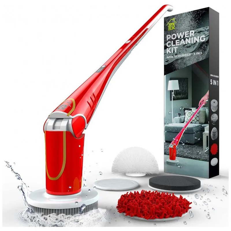 Vassoura Eletrica Rotativa 360 Sem Fio Com Cabo Flexivel E 4 Acessorios, 110v, J P K Sx, Vermelho