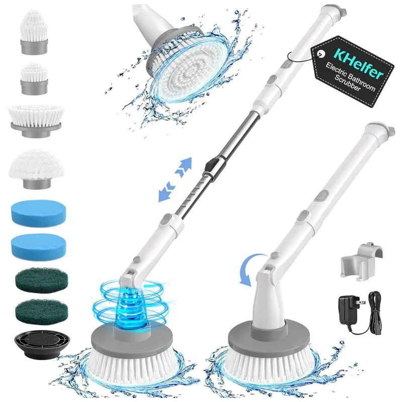 Vassoura Eletrica Rotativa 360 Sem Fio Com Cabo Flexivel E 4 Acessorios, Branca, 110v, Khelfer, Branco