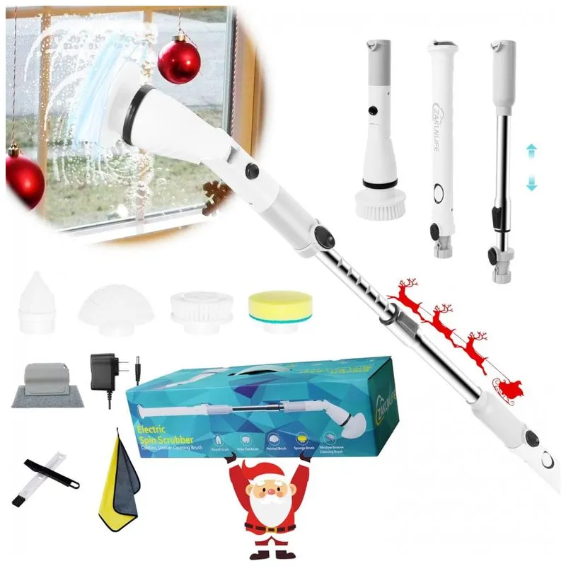 Vassoura Eletrica Rotativa 360 Sem Fio Com Cabo Flexivel E 4 Acessorios, Branca E, 110v, Zaklnlife, Branco