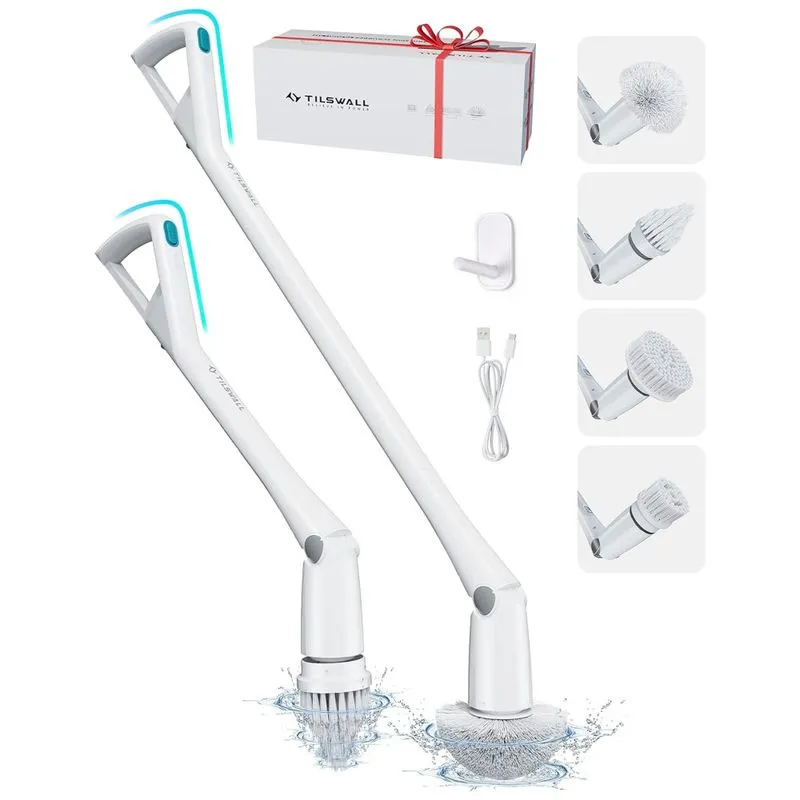 Vassoura Elétrica Rotativa 360 Sem Fio Com Cabo Flexível E 4 Acessórios, Branca, 110v, Tilswall M3, Branco