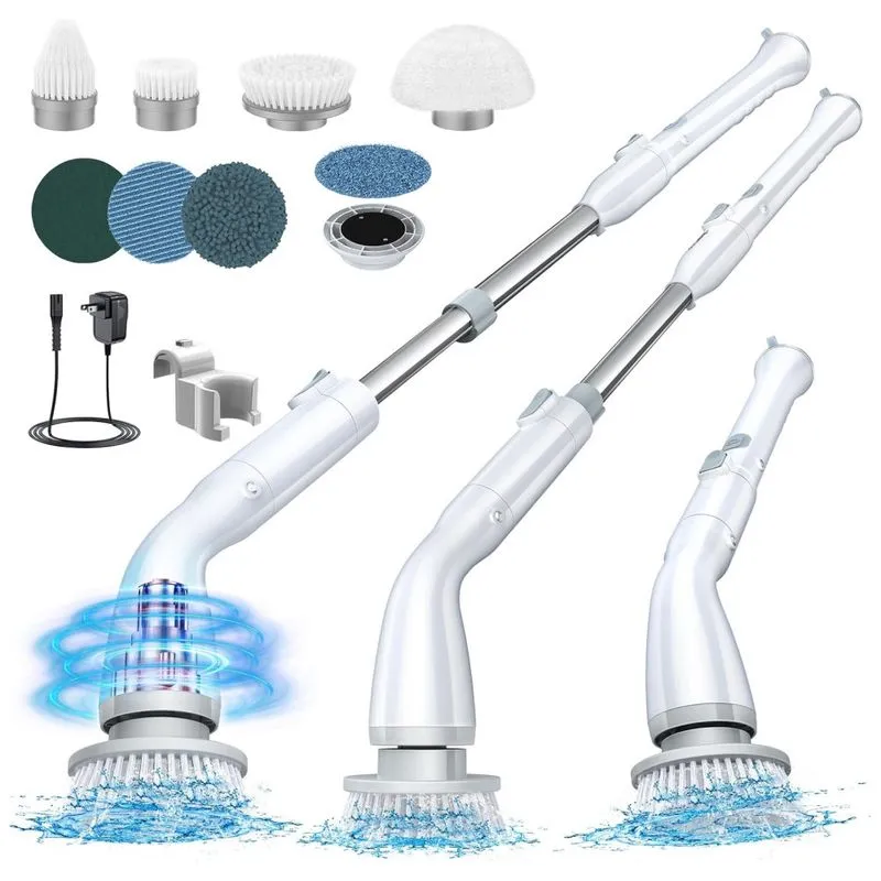Vassoura Eletrica Rotativa 360 Sem Fio Com Cabo Flexivel E 4 Acessorios, 110v, Labigo Ks 2619, Branco