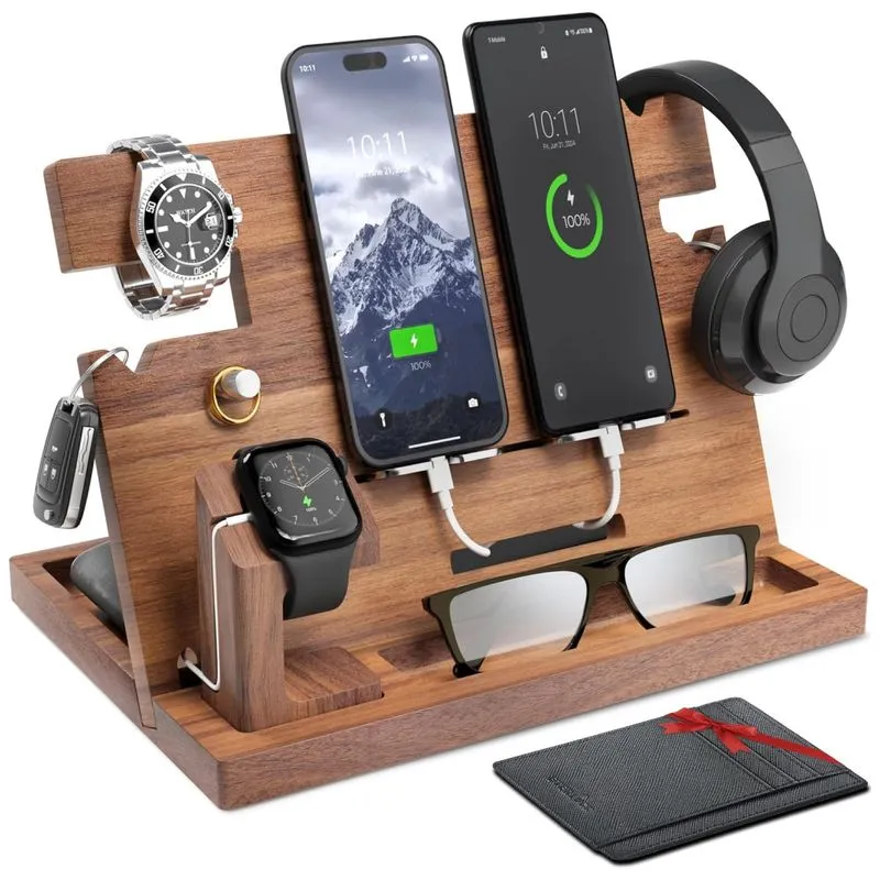 Eterluck Porta Chaves E Organizador Tudo Em Um De Madeira Com Suporte Para Celular, Marrom