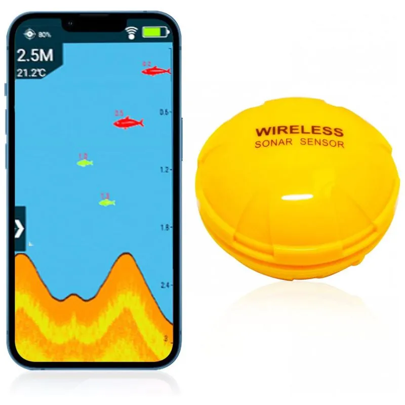 Sonar De Pesca Inteligente Portatil A Bateria, Duracao De 10h Ate 80m Com Bluetooth, Visuti, Amarelo