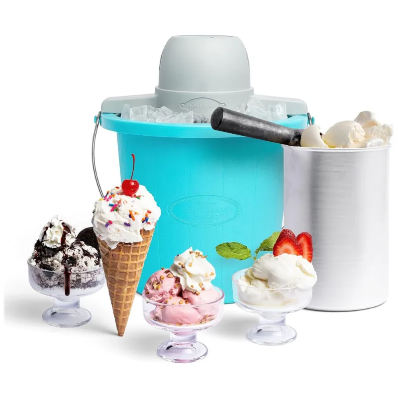 Sorveteira Eletrica 4l Com Livro De Receitas, Aco Inoxidavel, 110v, Nostalgia Picm4bg, Azul
