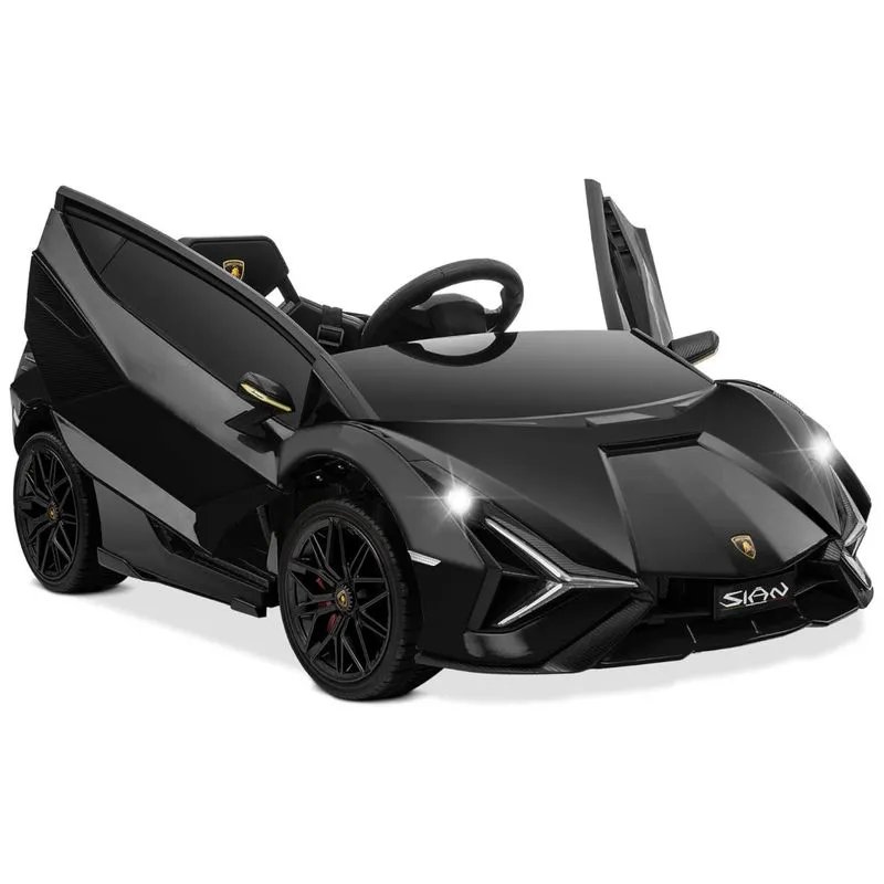 Kids Lamborghini Carro, Carrinho Eletrico Infantil A Bateria 12v 1 Assento Com 2 Velocidades Luz Led E Sistema De Som, Kidzone, Preto