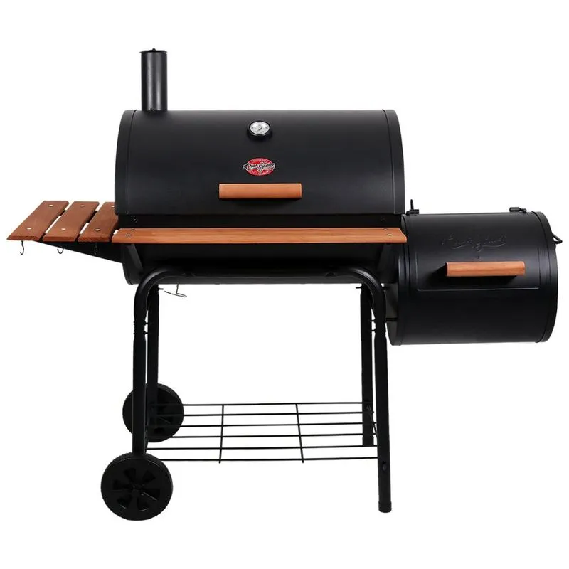 Churrasqueira A Carvao Com Mesa Auxiliar E Grelha Lateral De Ferro Fundido, Char Griller E1224, Preto