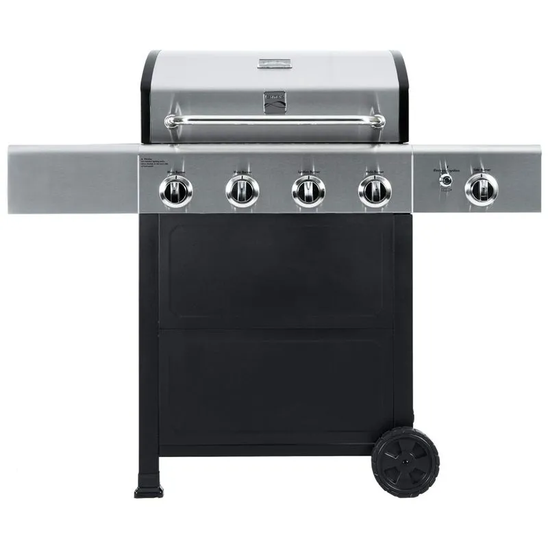 Churrasqueira A Gas 53.000 Btu Com 4 Queimadores, 2 Portas E Mesas Laterais Em Aco Inoxidavel, Kenmore Pg A40406s0l, Preto