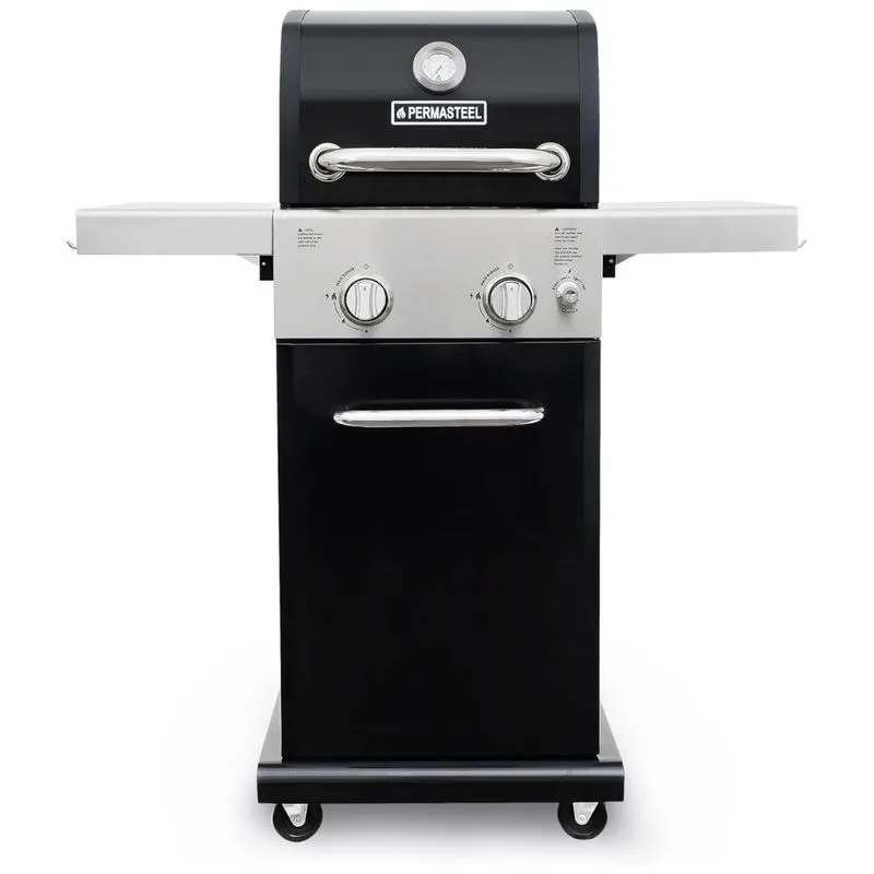 Churrasqueira A Gas 22.000 Btu Com 2 Queimadores, 1 Porta E Mesas Laterais Em Aco Inoxidavel, Permasteel Pg A40201 Bk, Preto