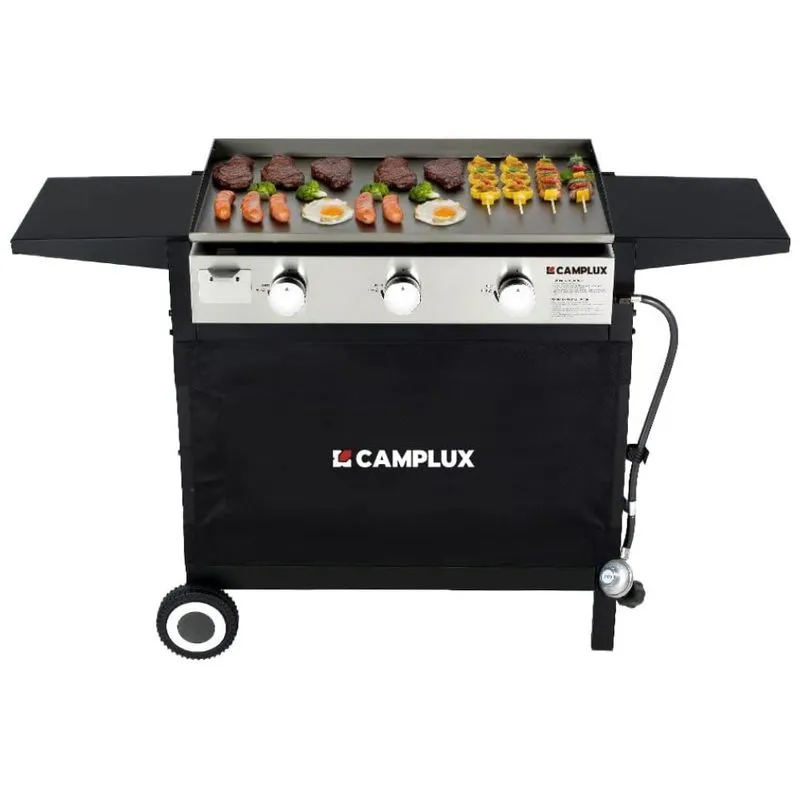 Churrasqueira A Gás 33.000 Btu Com 3 Queimadores E Mesas Laterais Em Aço Inoxidável, Camplux Enjoy Outdoor Life Fmgg303b, Preto