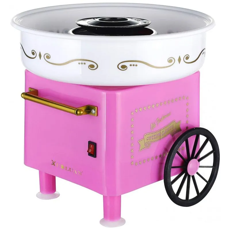 Retro Maquina De Algodao Doce Eletrica Profissional Com 1 Colher De Acucar E 1 Pacote De Espetos De Bambu, 110v, Xualuan, Rosa