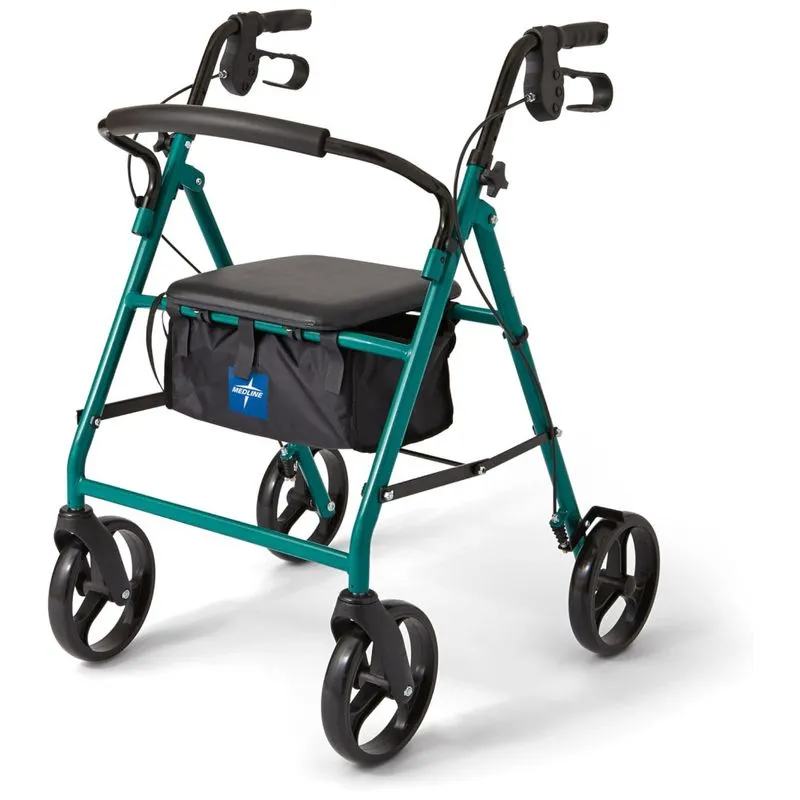 Andador Adulto Idoso Com Apoio De Braco, Assento Acolchoado E Cesto, Suporta Ate 158 Kg, Medline Mds86850egs8, Verde