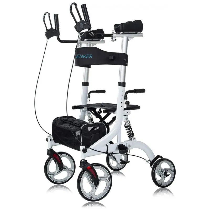 Andador Adulto Idoso Com Apoio De Braco, Assento Acolchoado E Cesto, Suporta Ate 136 Kg, Elenker, Branco