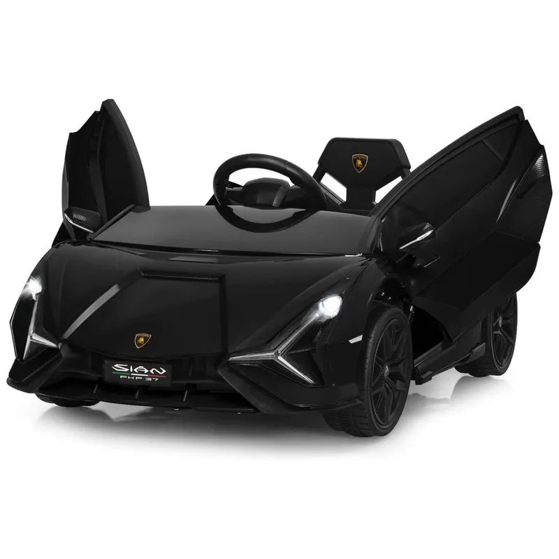 Lamborghini Carro, Carrinho Eletrico Infantil A Bateria 12v 1 Assento Com 3 Velocidades Luz Led E Suspensao De Mola, Infans, Preto