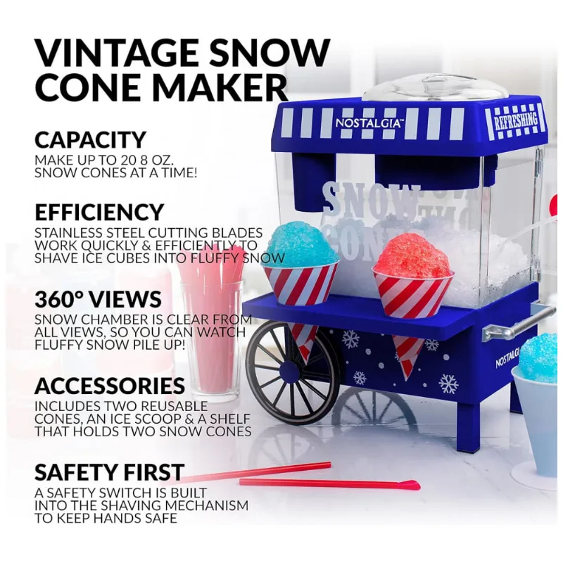 Maquina De Raspadinha 2l De Capacidade Inclui 2 Cones Reutilizaveis, 110v, Nostalgia Vintage, Azul