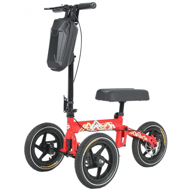 Andador 4 Rodas Inflaveis Com Apoio Para Joelho Ideal Para Lesoes, Elenker, Vermelho