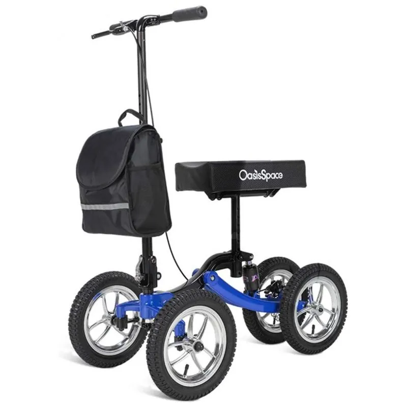 Andador 4 Rodas Dobravel Com Cesta E Apoio Para Joelho Ideal Para Lesoes Suporta 136kg, Oasisspace, Azul